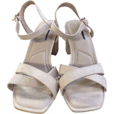 Beige Block Heeled Sandals Faux Suede Strappy Shoes