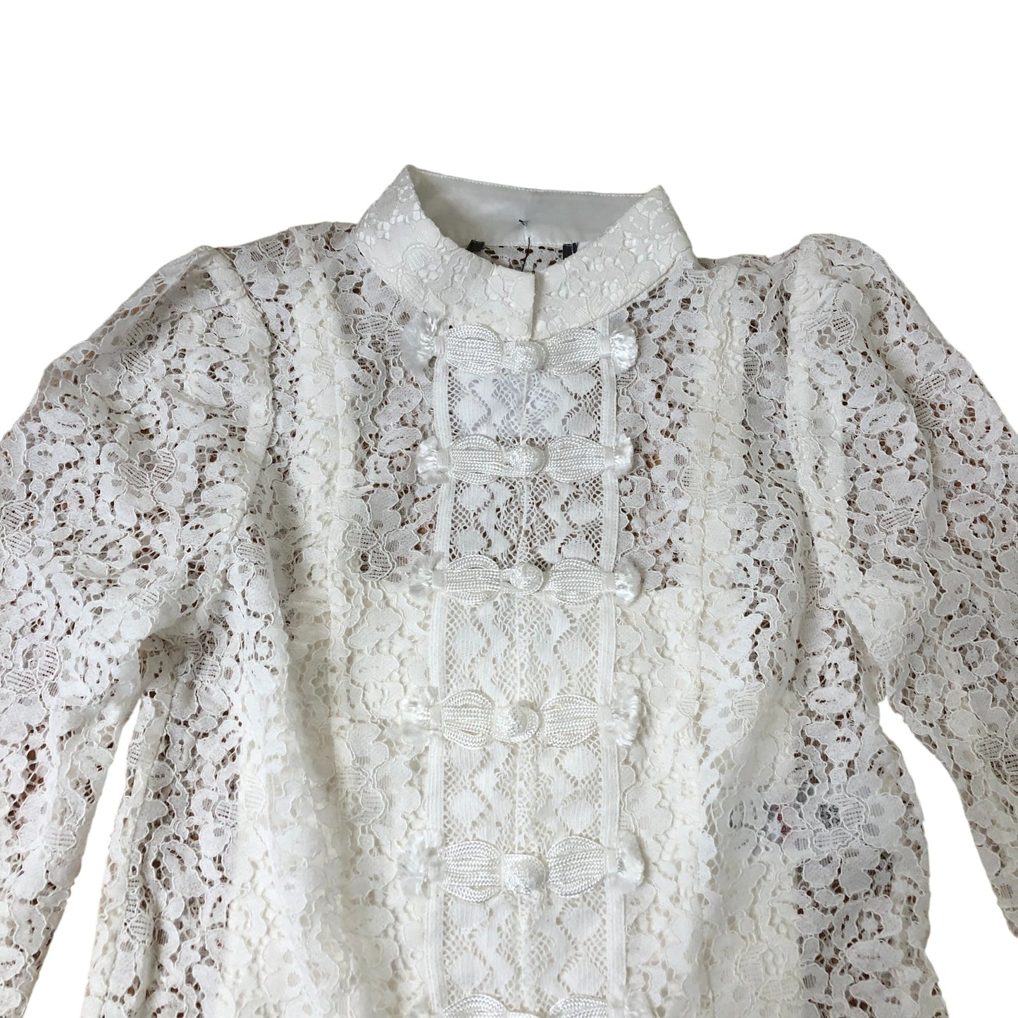 Branded White Lace Blouse Women's Long Sleeve High Neck Button Front Size 8