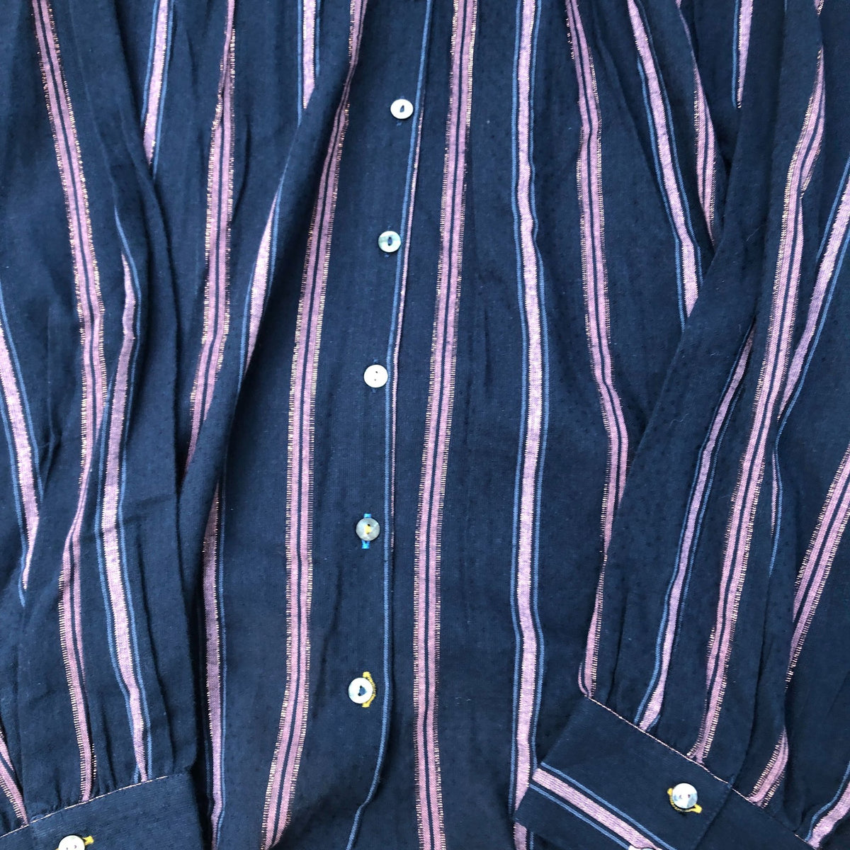 Striped Long Sleeve Shirt Women's Casual Cotton Navy Pink