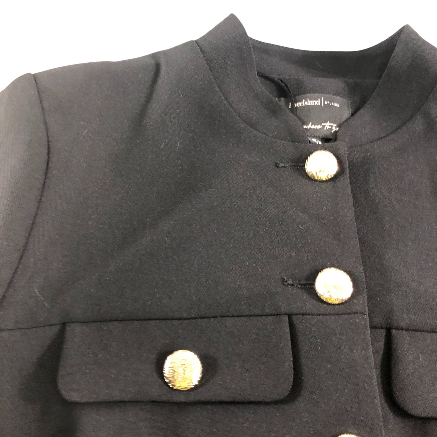 River Island Cropped Jacket UK18 Women's Black Polyester Gold Button Detail