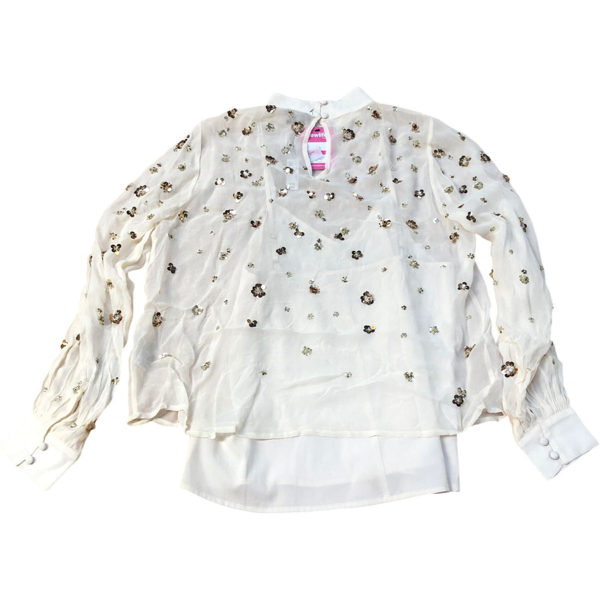 Cream Floral Sequinned Blouse Size 12