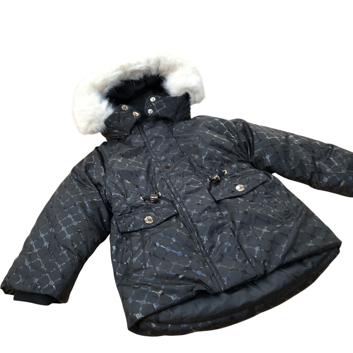 River Island Kids Coat 2-3 Years Unisex Black Faux Fur Hooded Padded Jacket