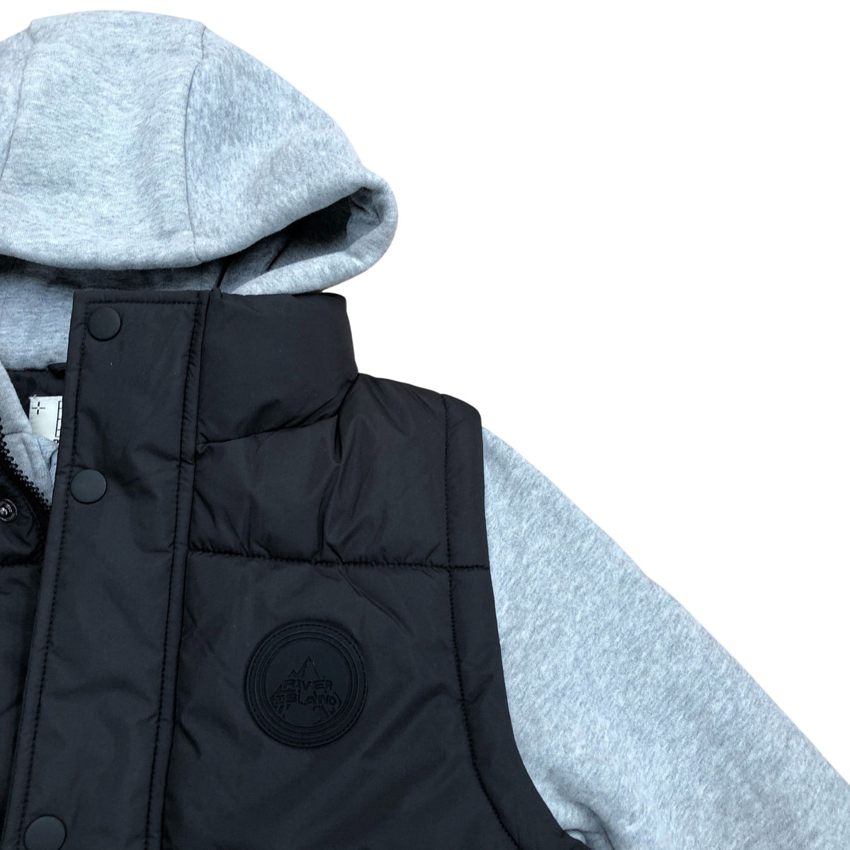 River Island Kids Puffer Hooded Gilet Jacket Black/Grey