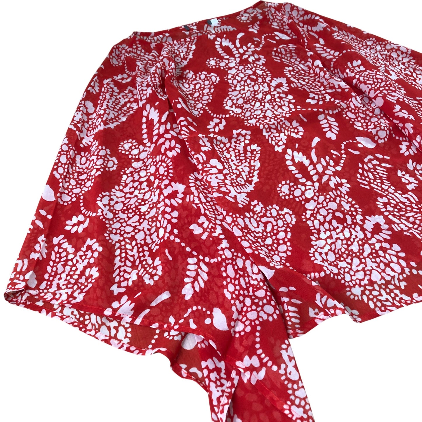 Branded Red Floral Print Blouse Women's Sheer Loose Fit Lightweight UK8