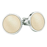 DQT Plain Satin Cufflinks Champagne Colour Round Design