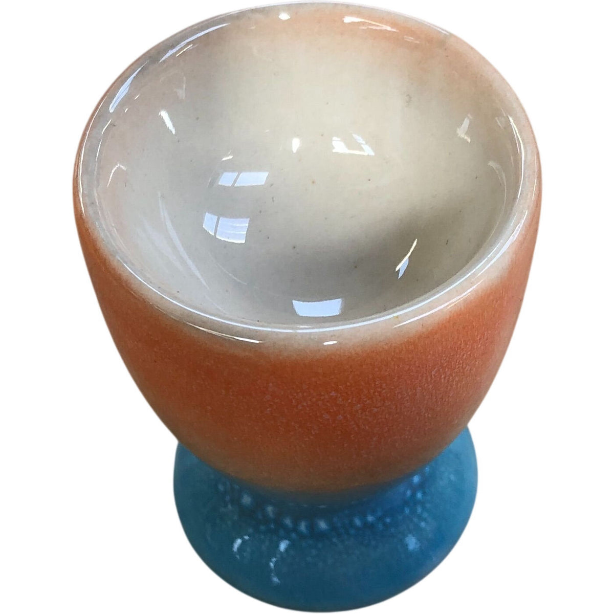 Ceramic Egg Cup Orange Blue Hombre Design