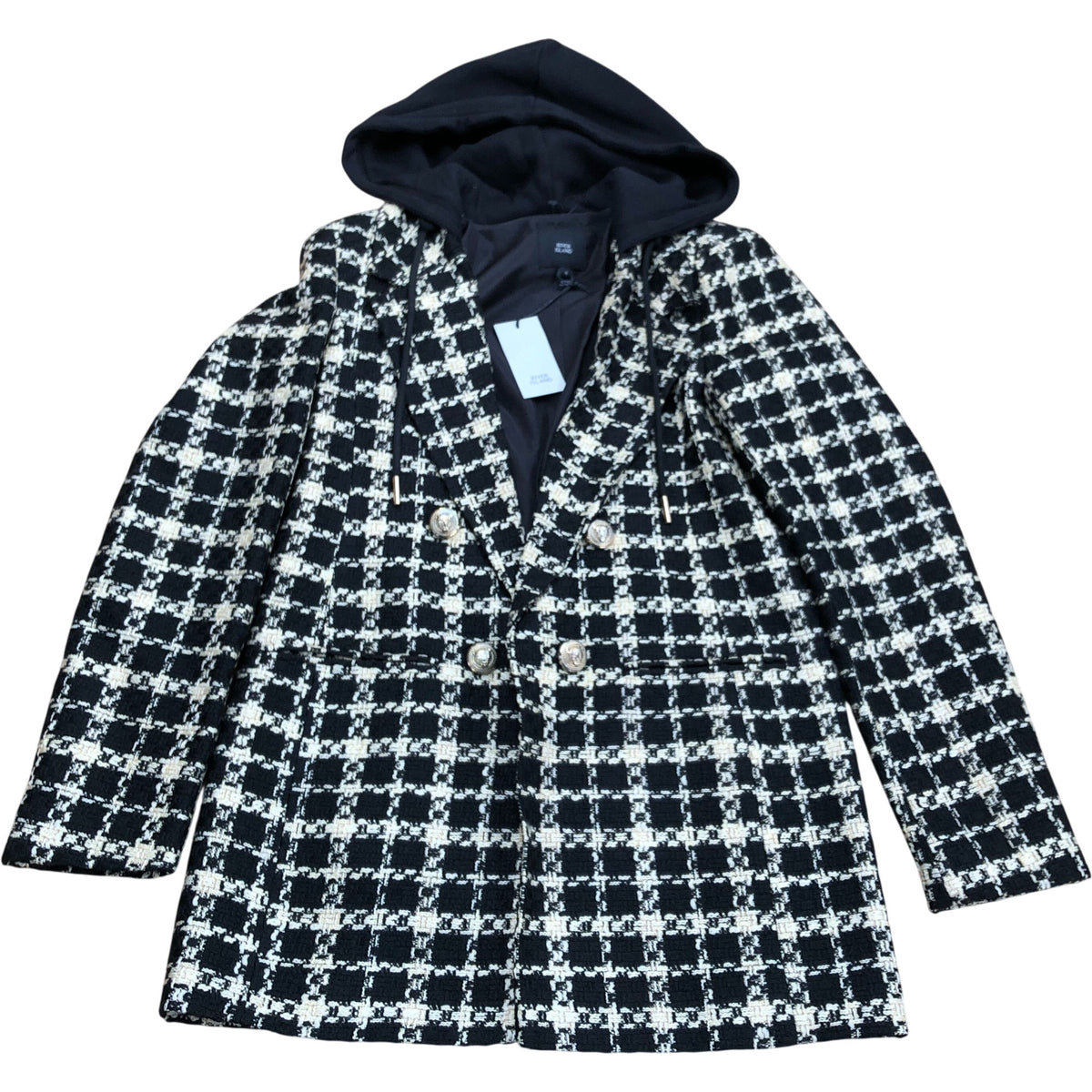 River Island Black Checkered Double Breasted Blazer Jacket