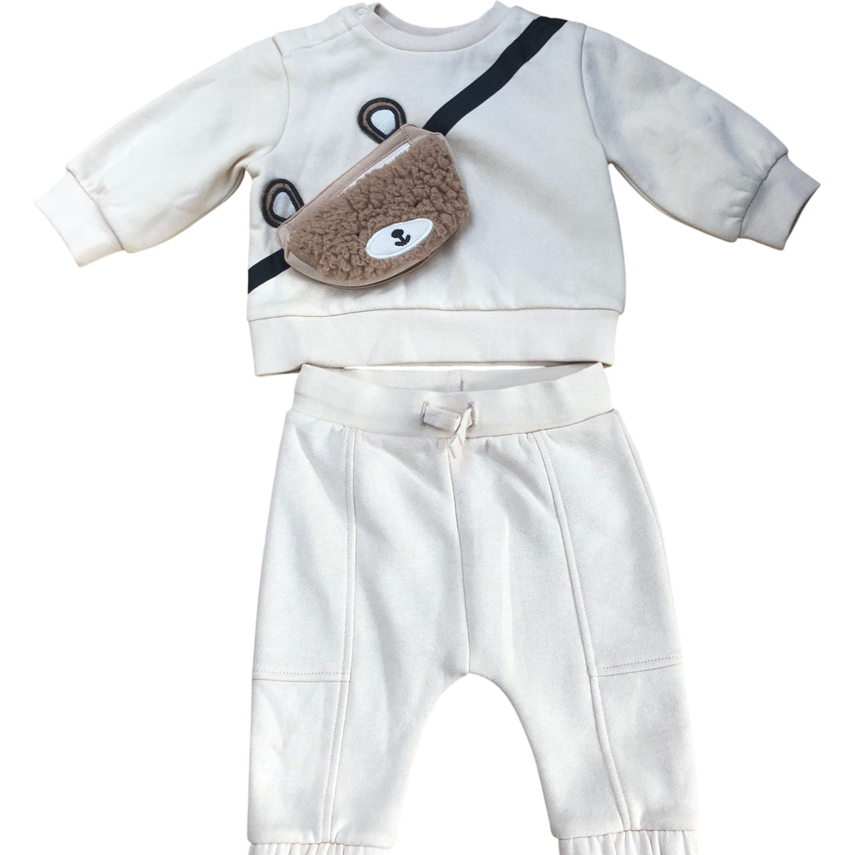River Island Baby Outfit Set Sweater And Trousers With Bear Bag Cream 0-3 Months