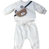 River Island Baby Outfit Set Sweater And Trousers With Bear Bag Cream 0-3 Months