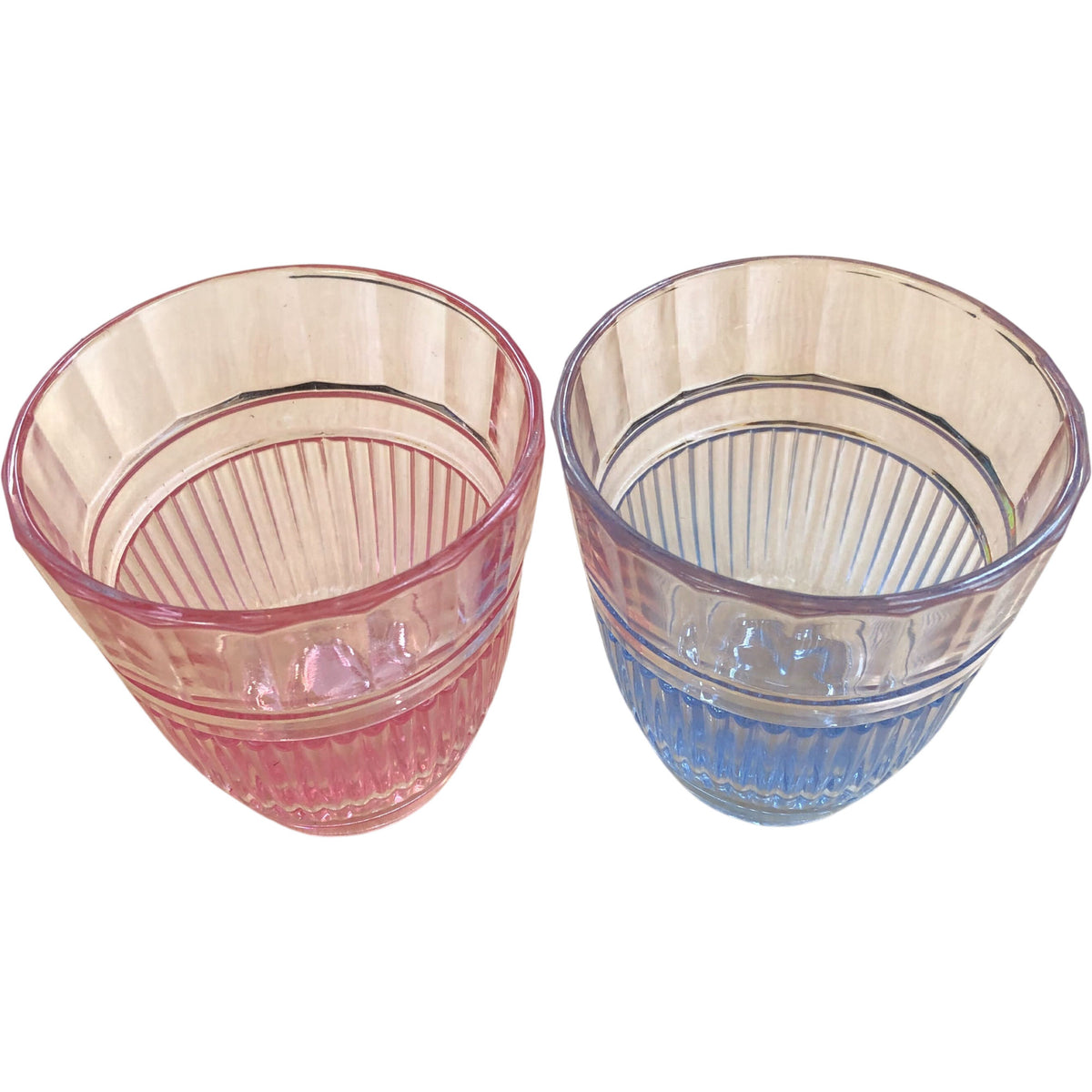 Colorful Rippled Drinking Tumblers Set of 2 Pink And Blue Decorative Glasses