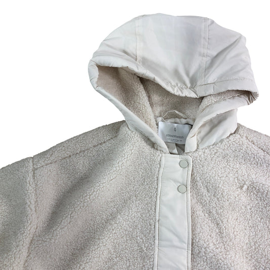 Stradivarius Hooded Faux Shearling Jacket Size S Women's Cream Casual Outerwear