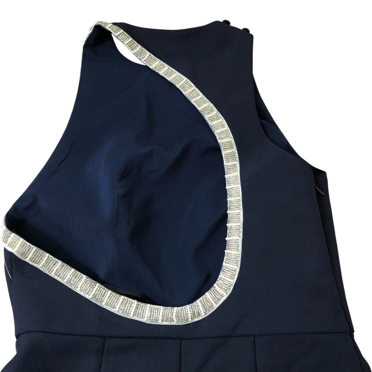 Jarlo Navy Blue Dress Women's Elegant Midi Length Embellished Neckline Size 8