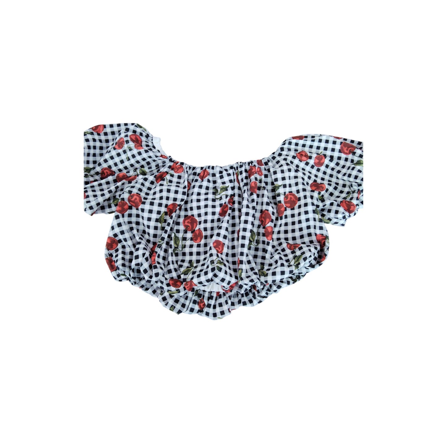 River Island Off Shoulder Top UK7 8yrs Women's Gingham Floral Puff Sleeve