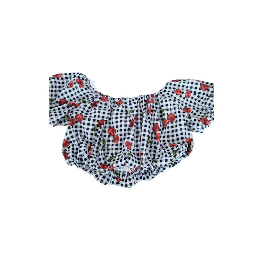 River Island Off Shoulder Top UK7 8yrs Women's Gingham Floral Puff Sleeve