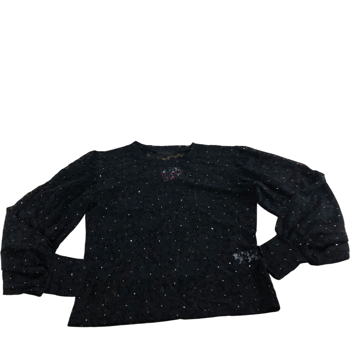 Women's Size 10 Long Sleeved Black Lace Top with Diamantes