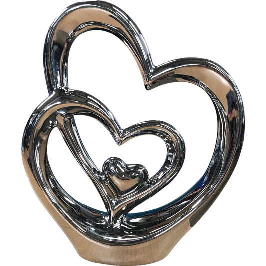 Heart Shaped Silver Decorative Figurine Home Décor Double Heart Ornament 9.5"x8"