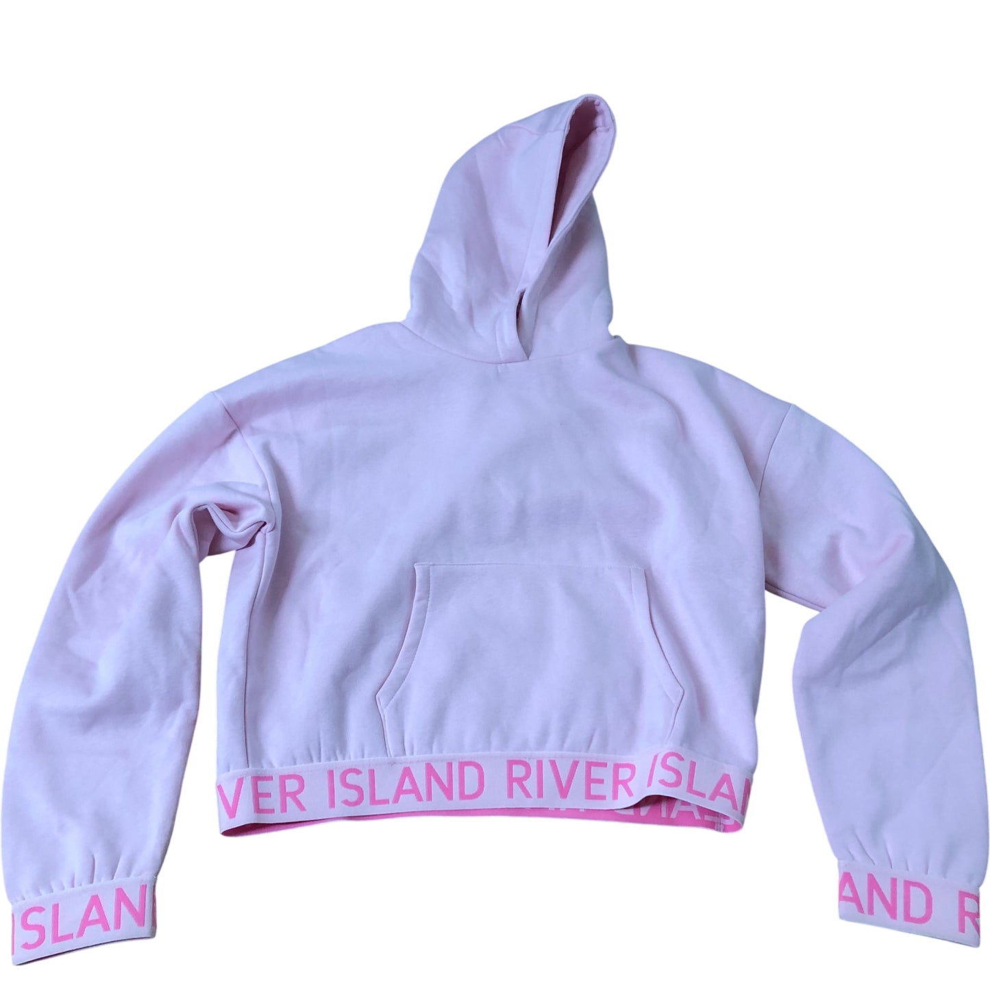 River Island Pink Cropped Hoodie Cotton Blend Pullover 11-12 Years