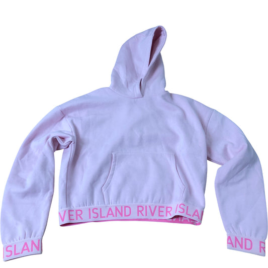 River Island Pink Cropped Hoodie Cotton Blend Pullover 11-12 Years