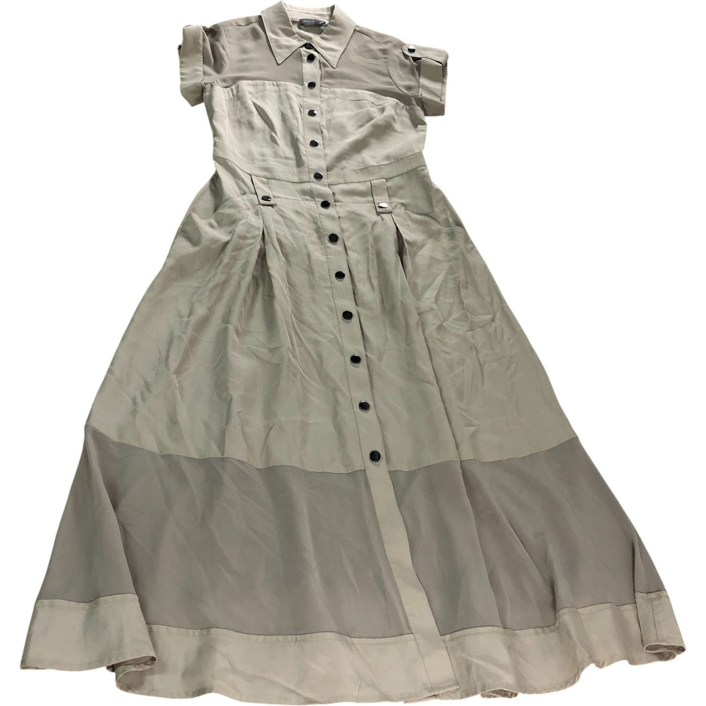 Shirt Dress UK10 Women's Khaki Short Sleeve Button Up