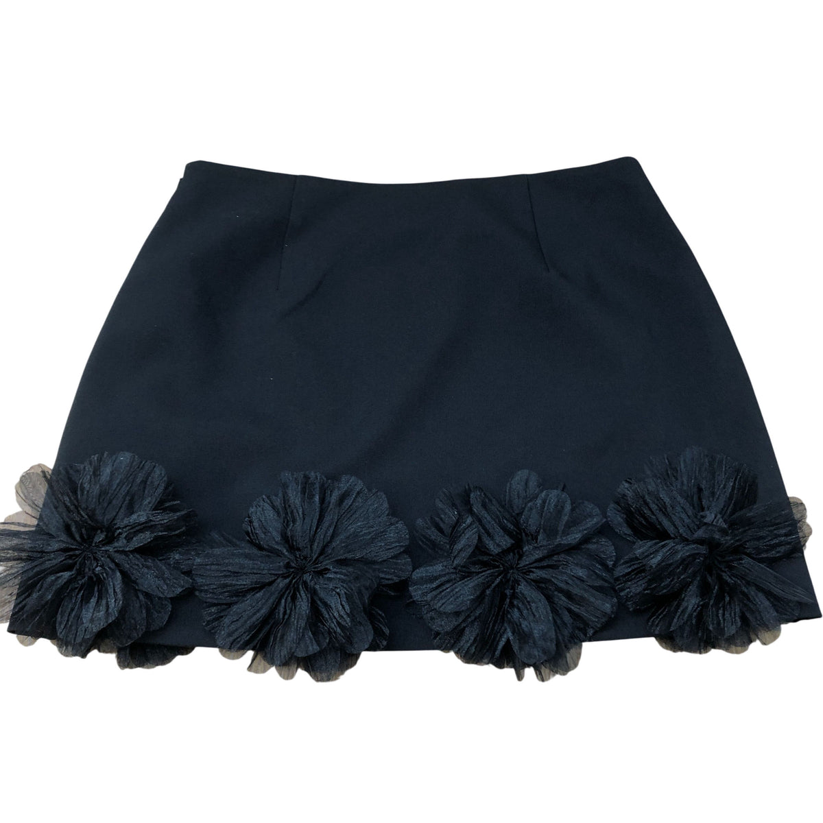 River Island Black Floral A-Line Mini Skirt UK12 Women's Tulle Flowers Design