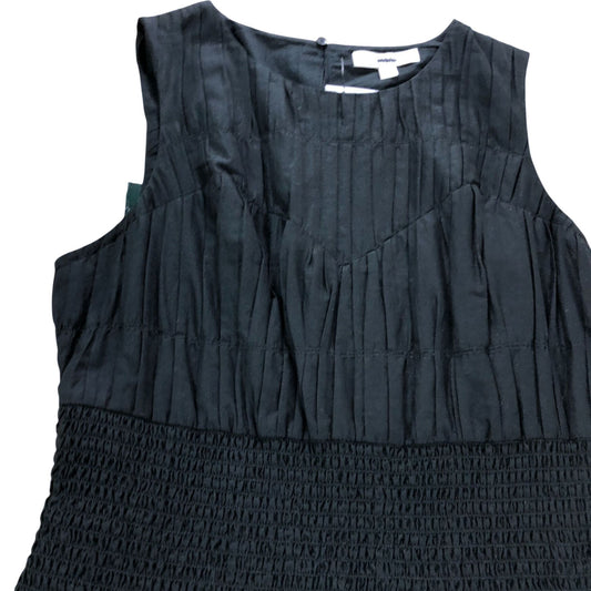 Black Pleated Shirred Dress UK12R Women's Sleeveless Smocked