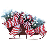 Festive Christmas Sleigh Decoration with Red Glitter Ornaments & Bows