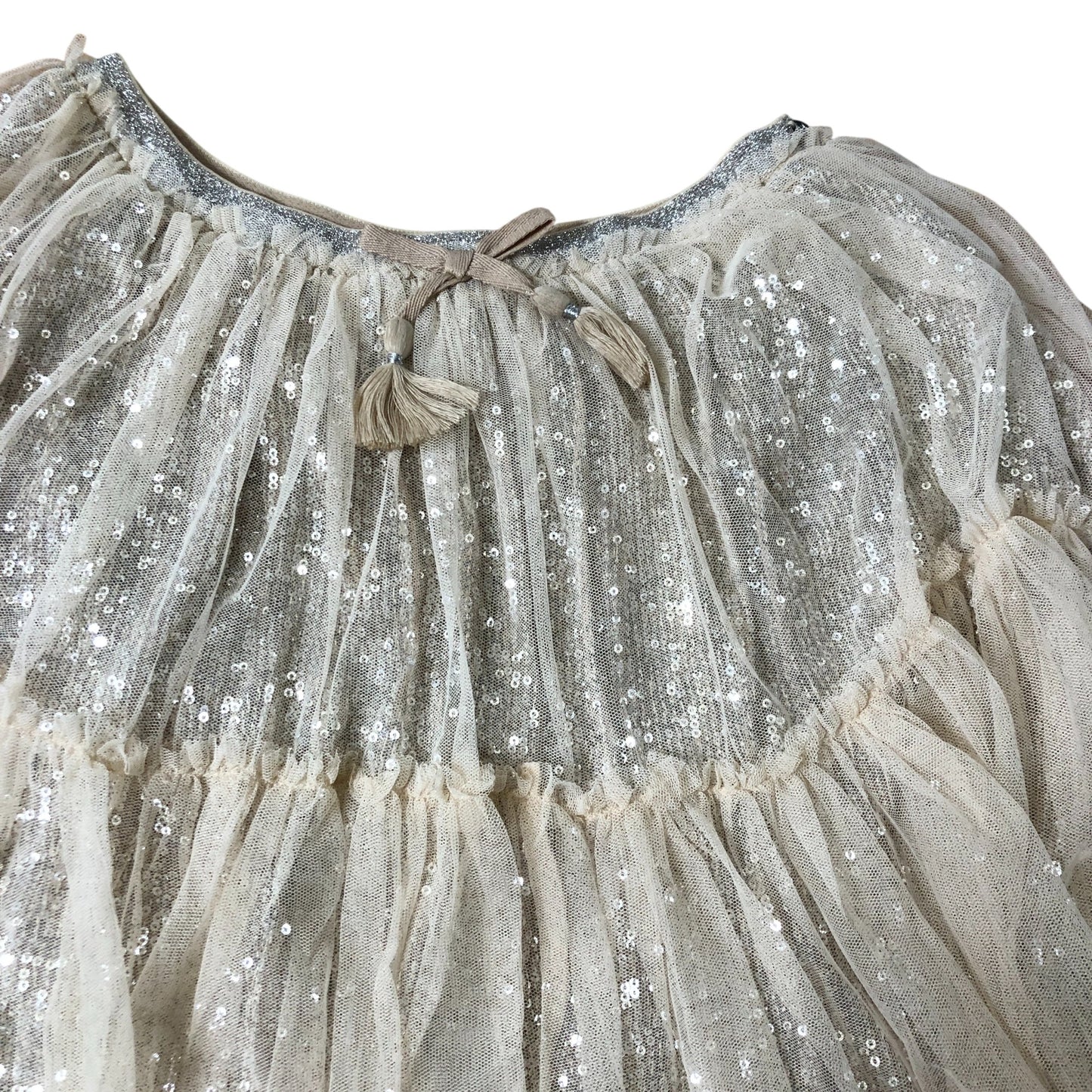 Girls Sequin Layered Skirt Age 11 Years Cream Tulle Glitter Ruffle