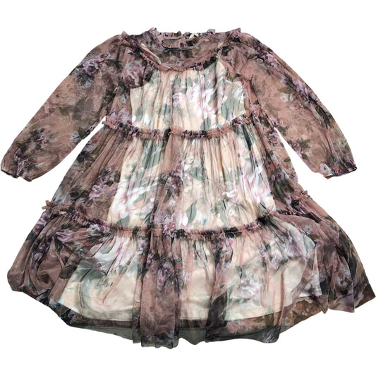 Branded Girls Floral Mesh Dress Age 10 Long Sleeve Pink Pattern