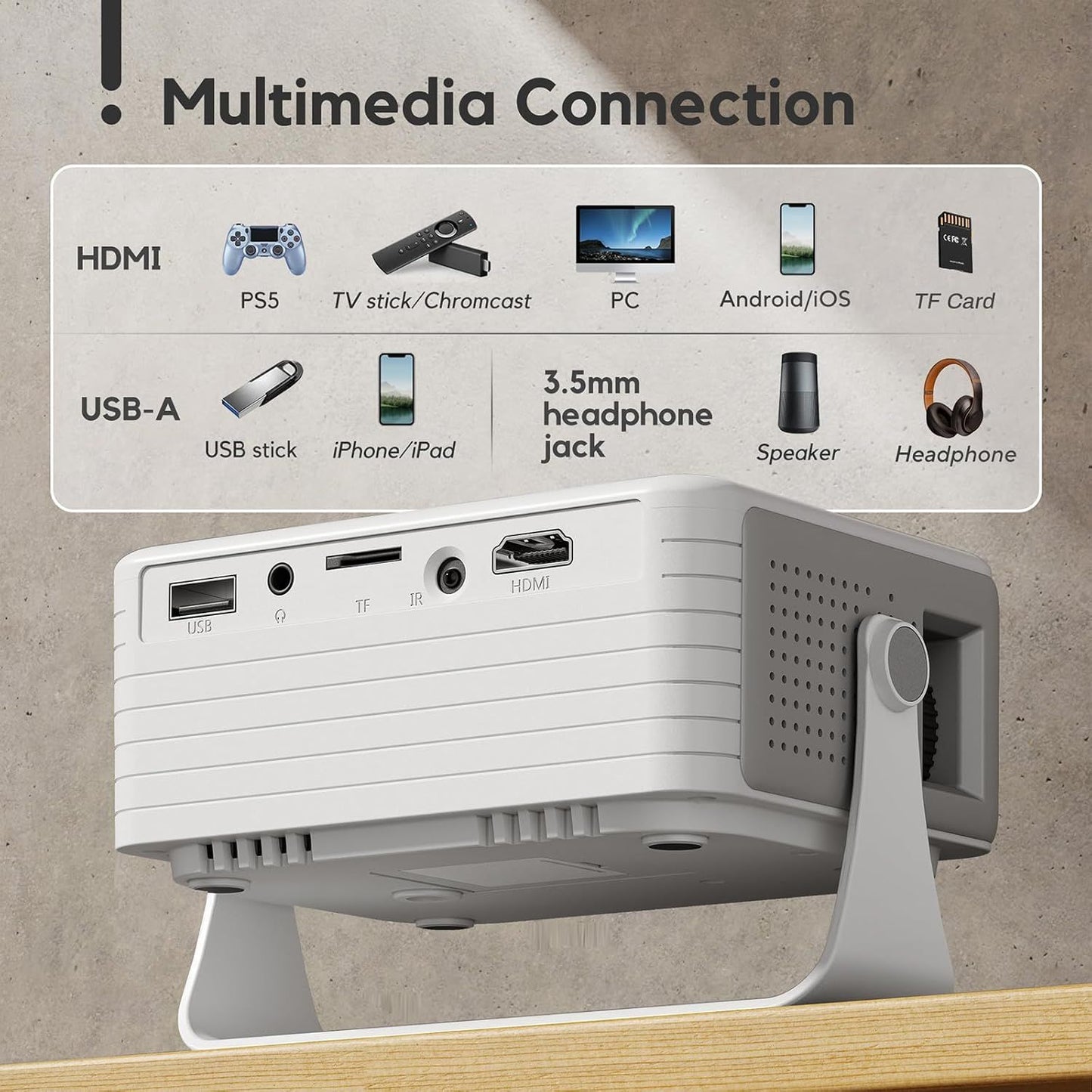 Akiyo Wi-Fi Mini LED Projector Model O1 Native 720p HDMI Home Cinema