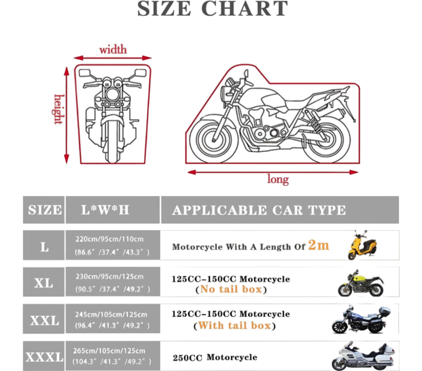 ERGOCAR XL Motorbike Cover Waterproof 90.5 In Length 37.4 In Width 49.2 In He
