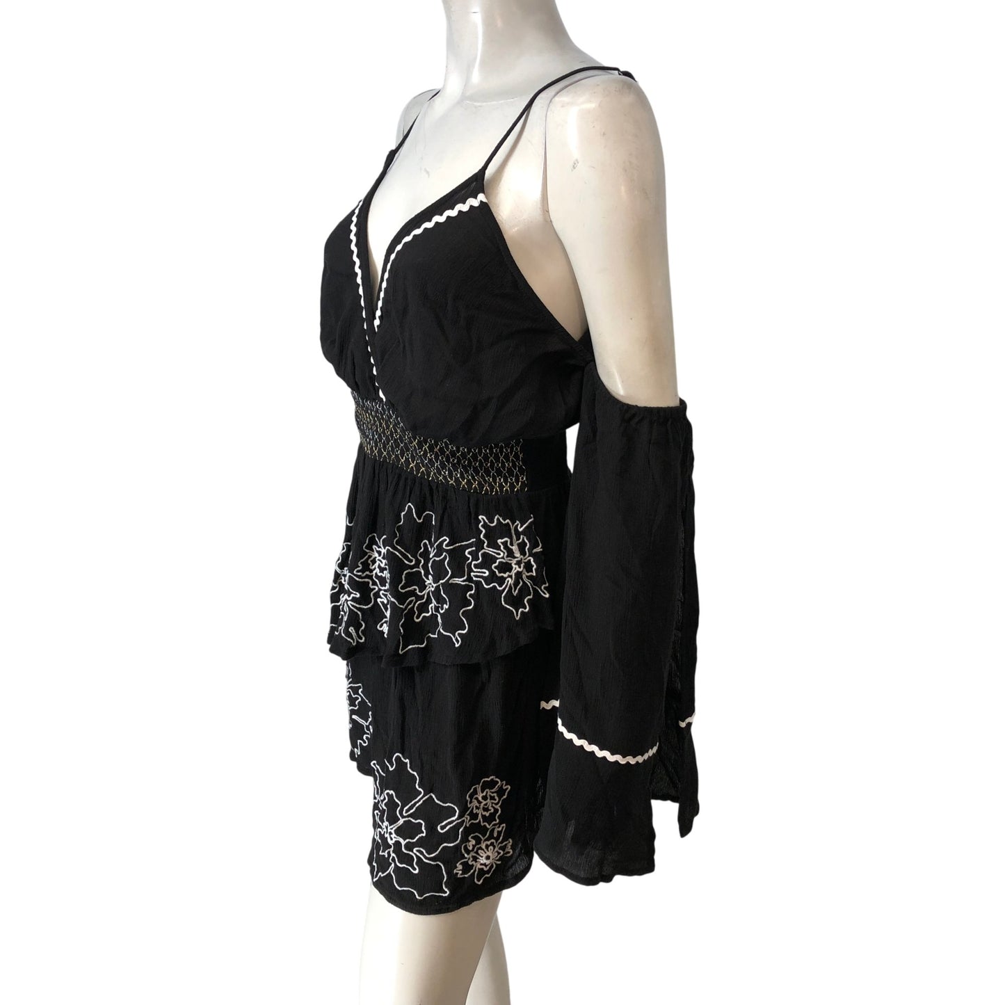 River Island Black Cold Shoulder Playsuit UK S Women's Embroidered Detail