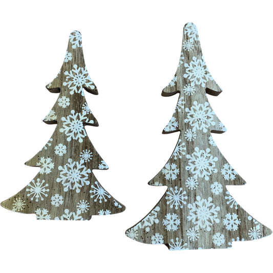 Gisela Graham Natural Wood Christmas Tree with Snowflakes Set of 2