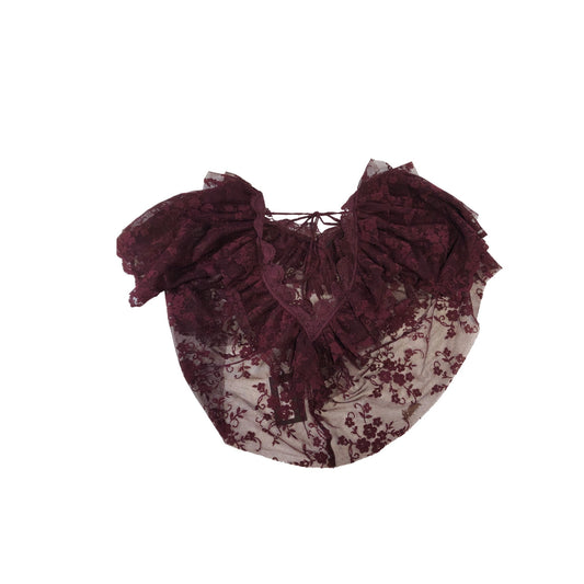 River Island Lace Overlay Top Women Burgundy Floral Design Short Sleeve UK10