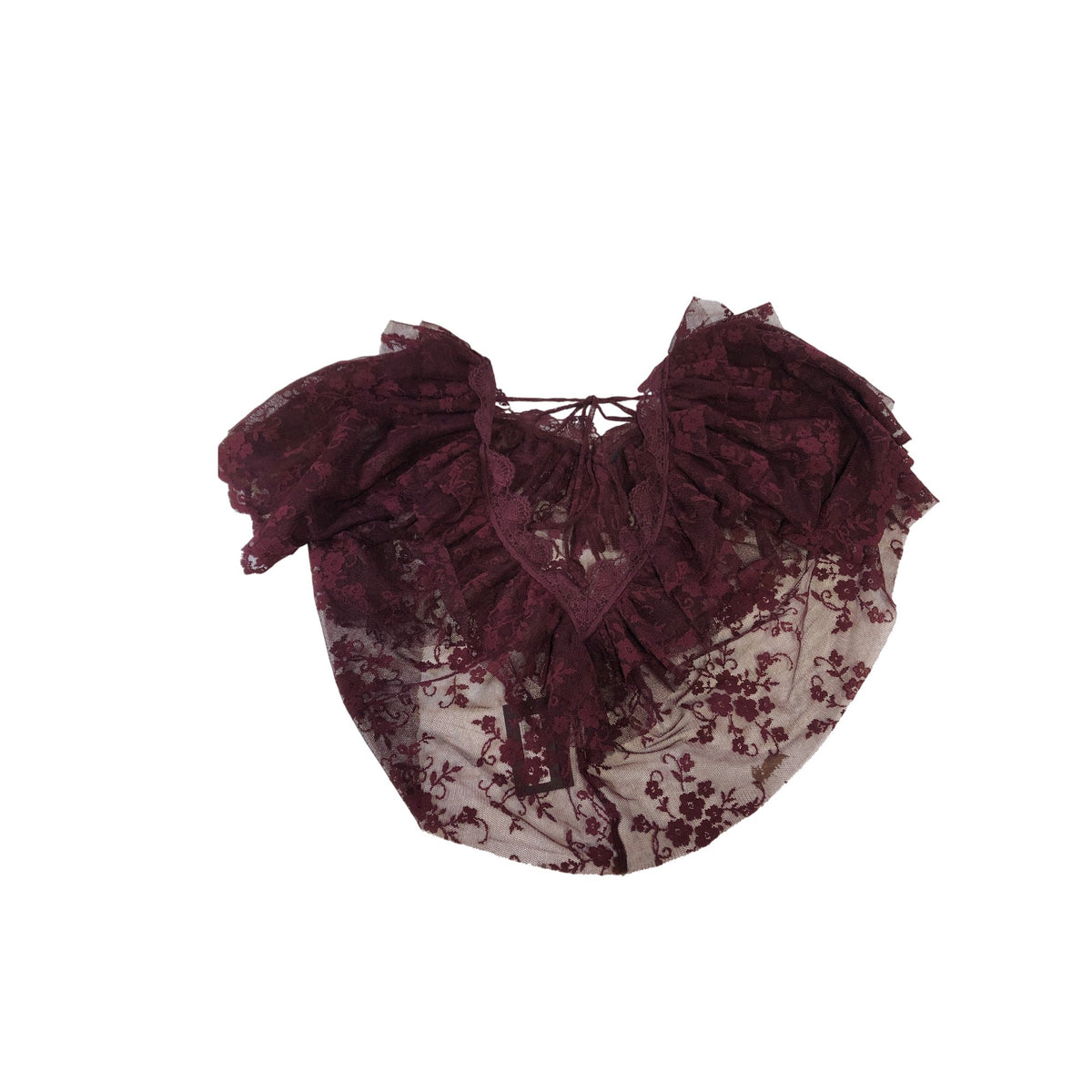 River Island Lace Overlay Top Women Burgundy Floral Design Short Sleeve UK10
