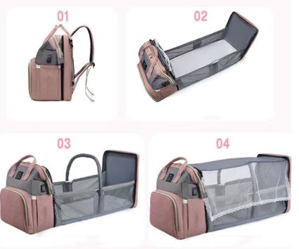Pink Multifunctional Folding Cot And Changing Bag