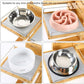 FOREYY Adjustable Raised Dog Bowls,Bamboo Elevated Feeder Stand