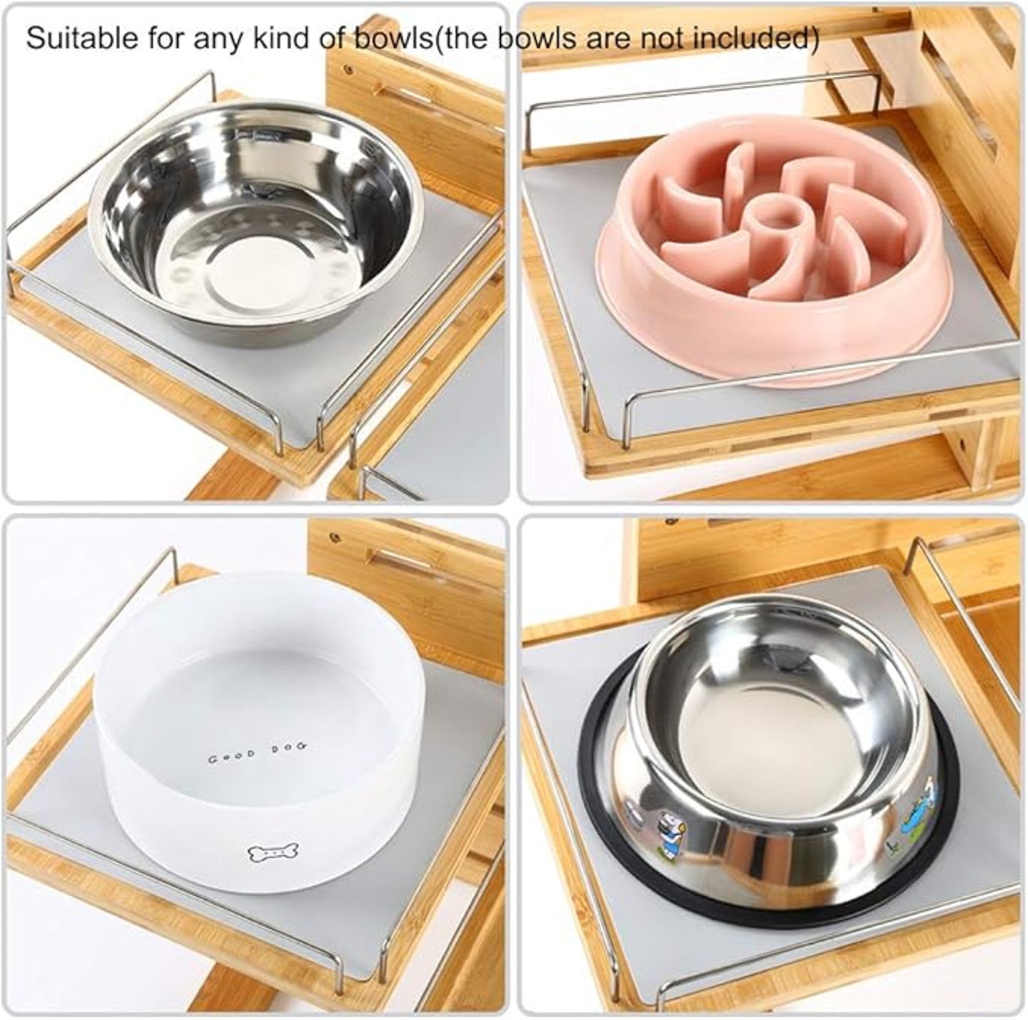 FOREYY Adjustable Raised Dog Bowls,Bamboo Elevated Feeder Stand