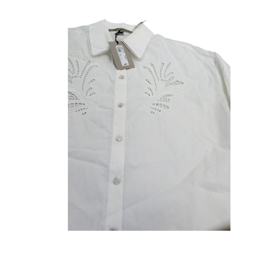 River Island White Smart Shirt UK8 Women's Embroidered Button Up Top