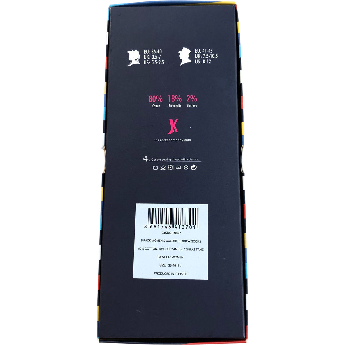 The Socks Company Women's 5 Pack Colourful Crew Socks Size UK 3.5-7