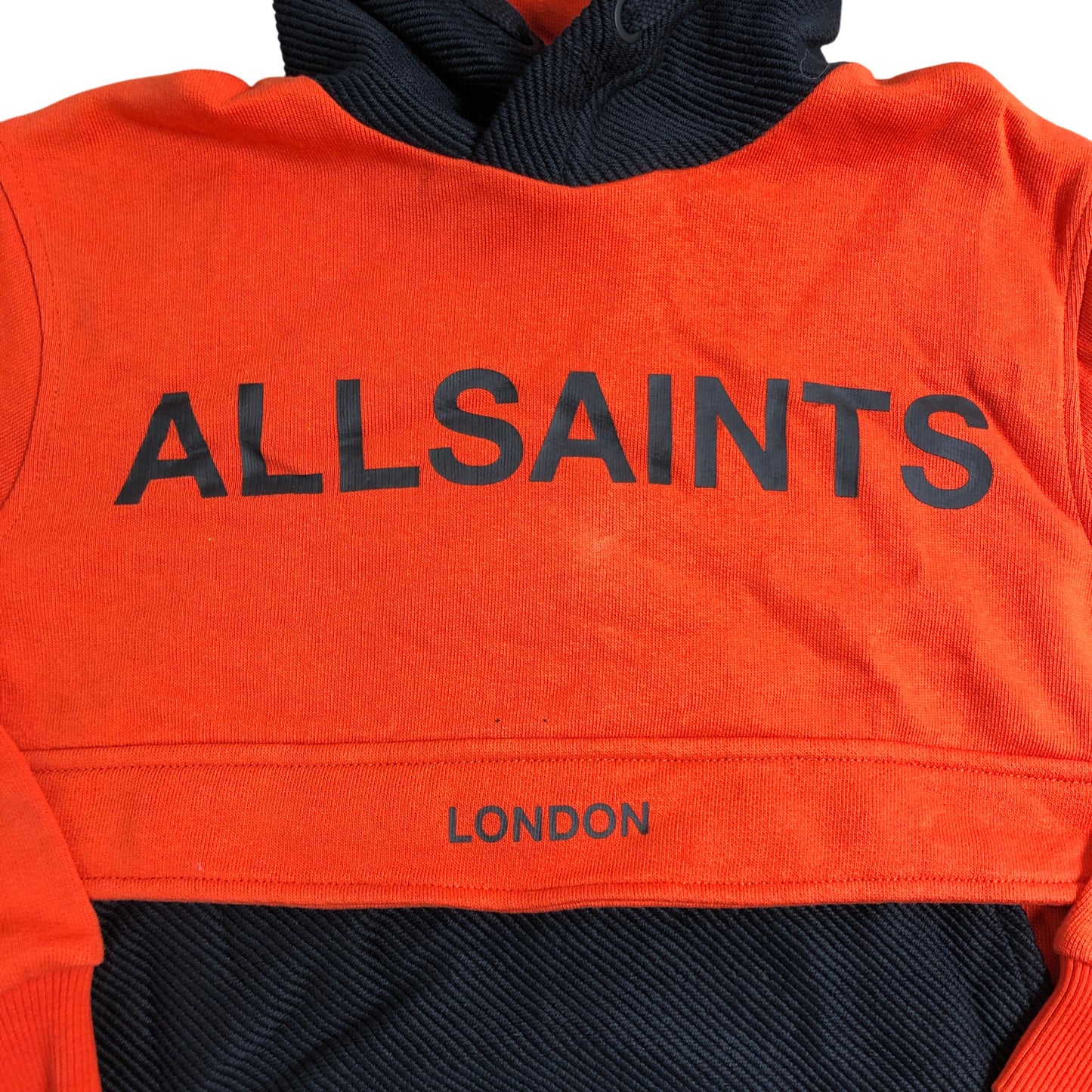 AllSaints Block Logo Hoodie Size 5-6 Years Boys Sweatshirt Orange Black