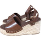 Raya Brown Leather Espadrille Wedges - 4" Heel - Size UK 6
