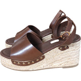 Raya Brown Leather Espadrille Wedges - 4" Heel - Size UK 7