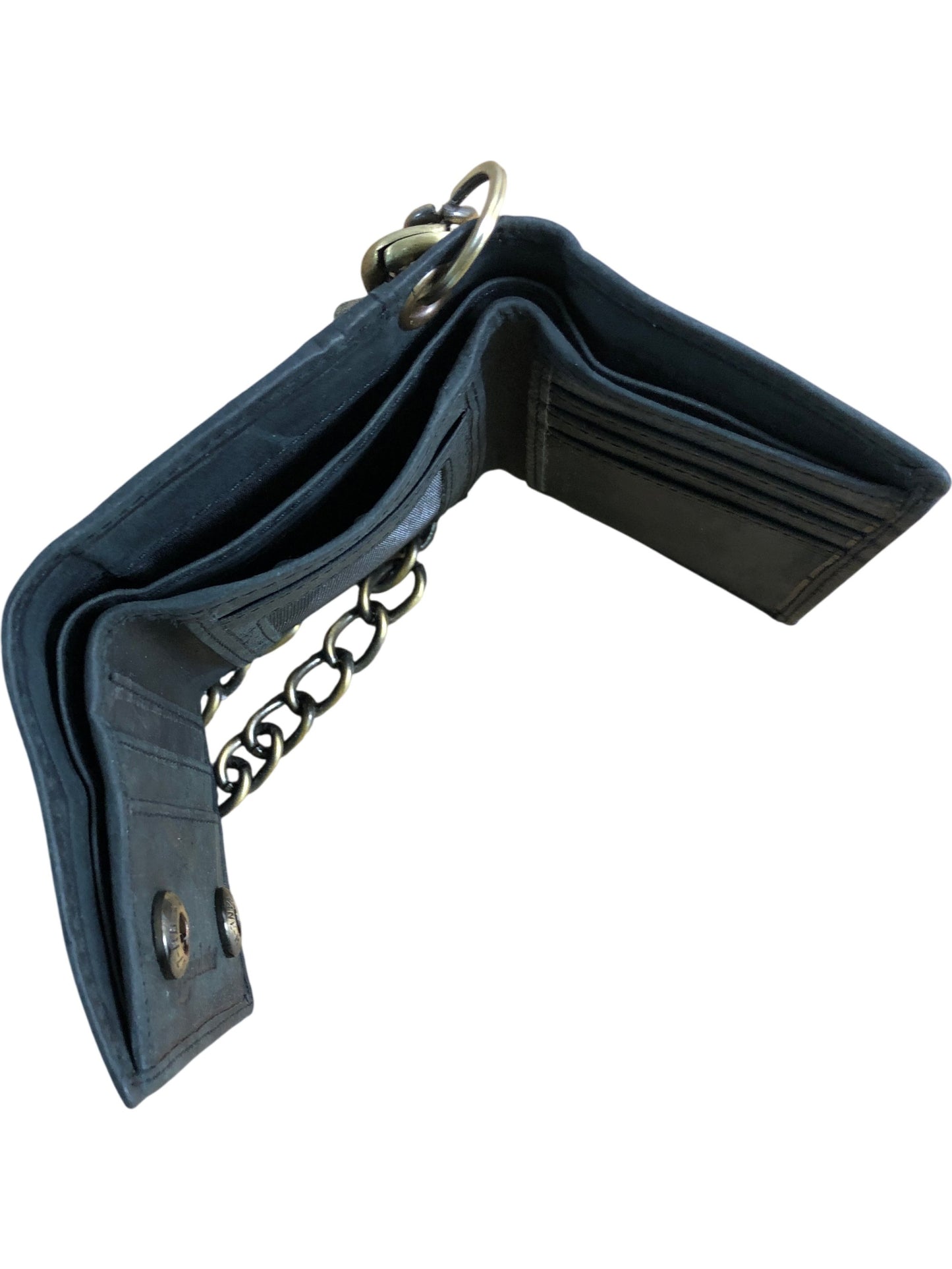 RFID Blocking Wallet Black Leather Chain Clip Closure Compact Design