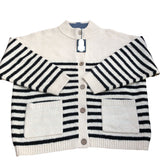 Bonnie Cardi Women's Striped Knit Cardigan Ivory Multi Soft Wool
