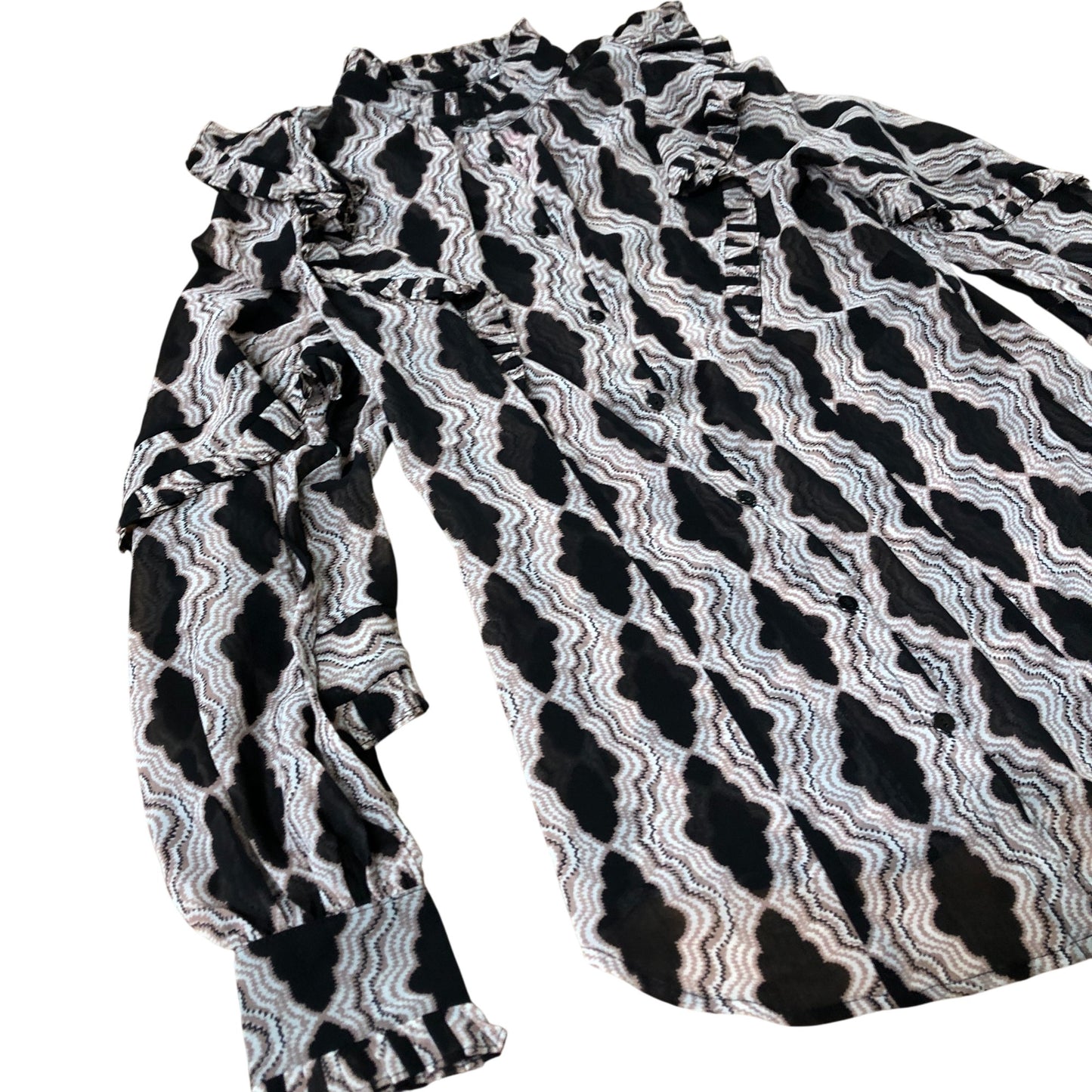 Branded Ruffle Blouse Women's Long Sleeve Patterned Polyester Top UK8