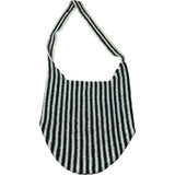 Macrame Sling Striped Shoulder Bag Women's Casual Tote Bag Black Cream