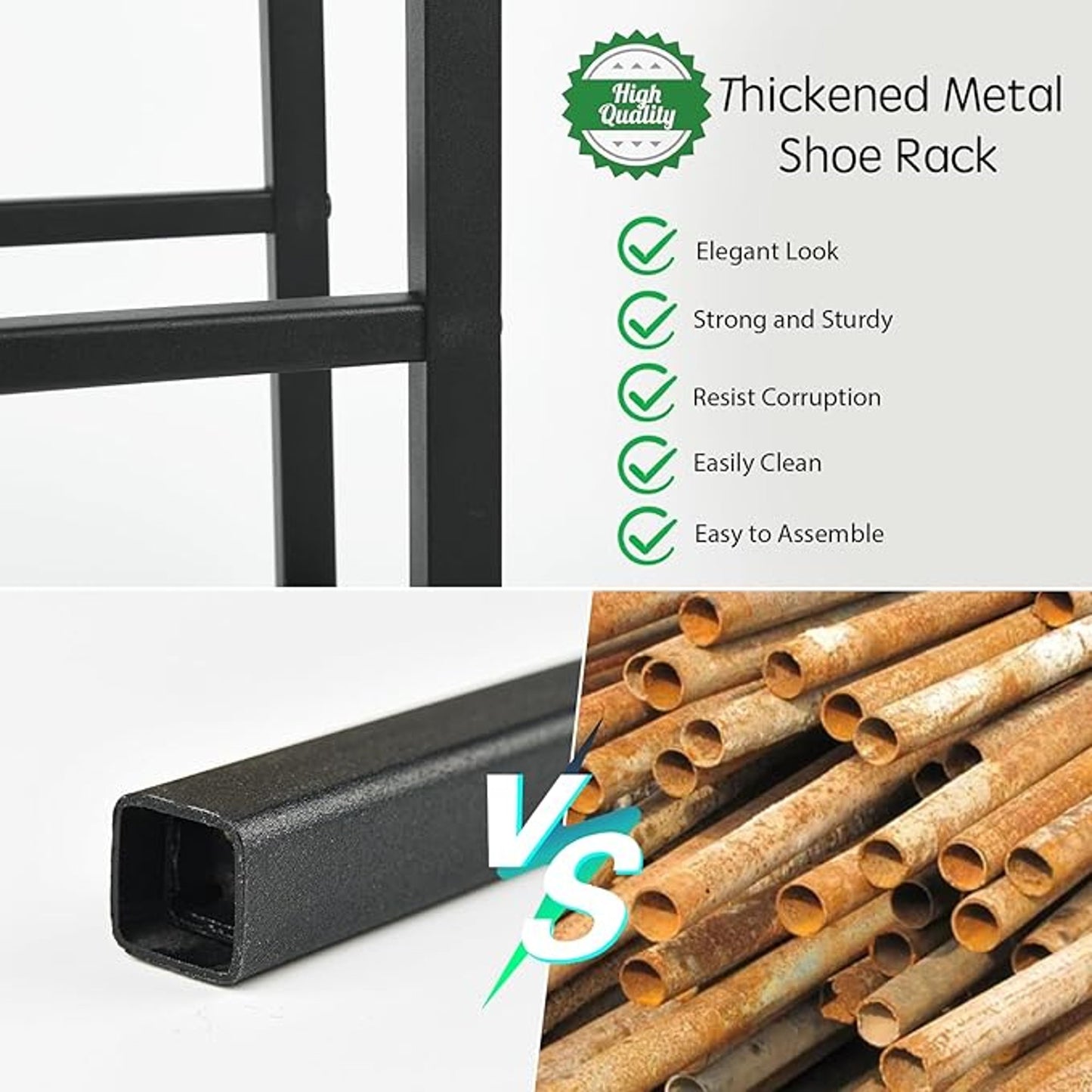 Hi-Home 2Tier Extendable Shoe Rack Small Black Adjustable Shoe Organiser Storage