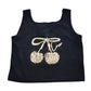 River Island Black Crop Top Kids 9-10 Years Girls With Gold Cherry Design