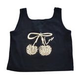 River Island Black Crop Top Kids 9-10 Years Girls With Gold Cherry Design