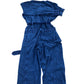 Women Denim Jumpsuit Long Sleeve Button Up Belted